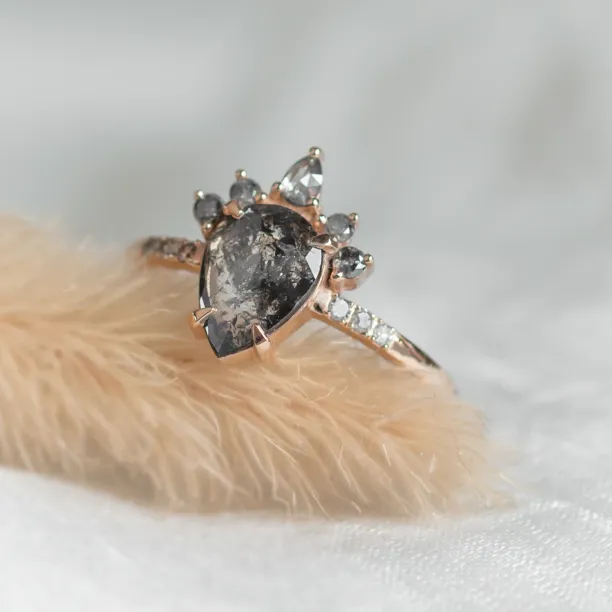 Zlatý cluster prsten se salt'n'pepper diamanty FILOMENA Image