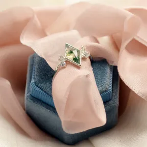 Cluster prsten s mechovým achátem a diamanty CARLOTTA Thumbnail