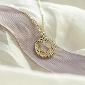Gold hammered pendant with heart AMORE Thumbnail