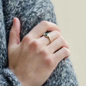 Original ring with asymmetric sapphire and baguette moissanites AGATHA Thumbnail