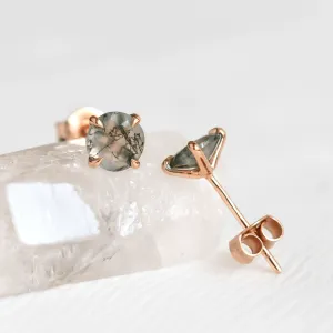 Gold stud earrings with moss agate REBECCA Thumbnail