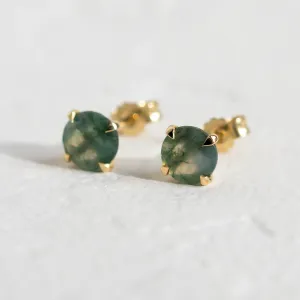 Gold stud earrings with moss agate REBECCA Thumbnail