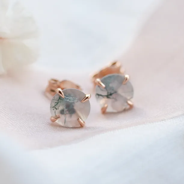 Gold stud earrings with moss agate REBECCA Image