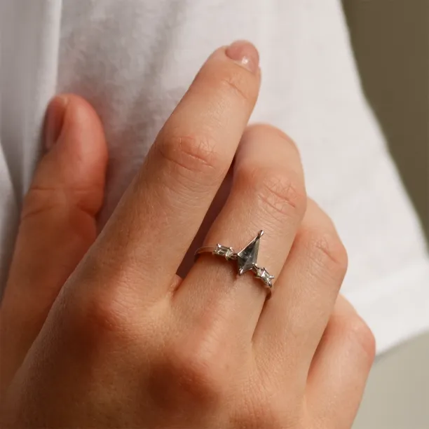 Kite salt and pepper diamant ve zlatém prstenu s baguette diamanty ARIANNA Image