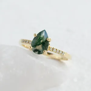 Mossagate engagement ring with diamonds MARTINA