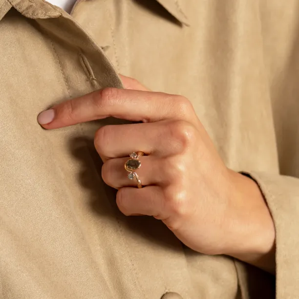 Zlatý organický prsten se salt and pepper diamantem LUDOVICA Image