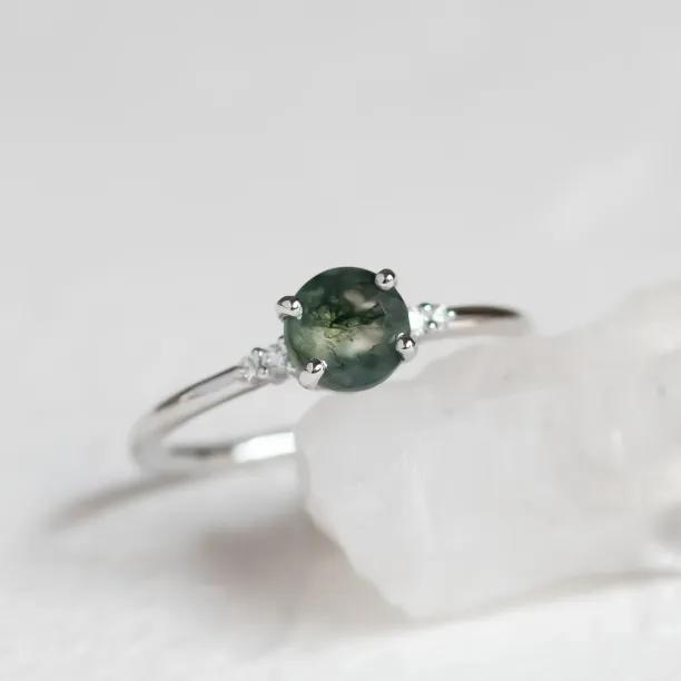 Unusual engagement ring with moss agate and diamonds CAMILA Image