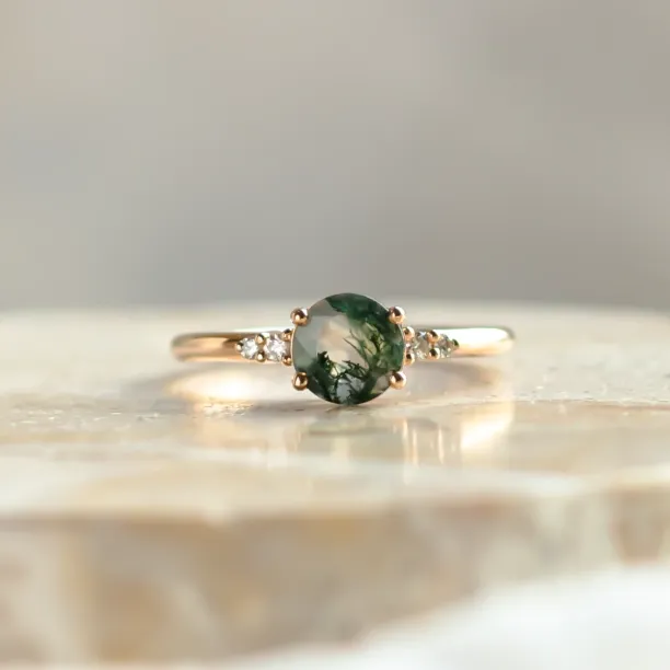 Unusual engagement ring with moss agate and diamonds CAMILA Image