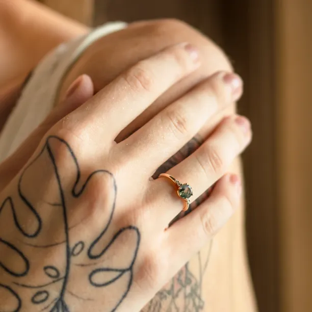 Unusual engagement ring with moss agate and diamonds CAMILA Image