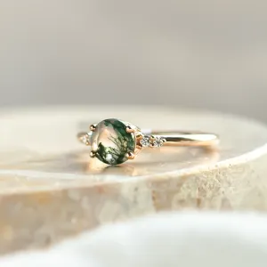 Unusual engagement ring with moss agate and diamonds CAMILA Thumbnail