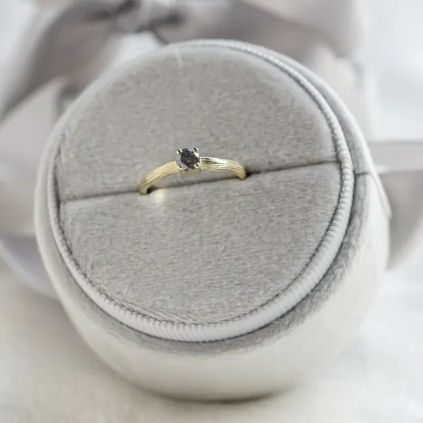 Zlatý prsten ve tvaru stromové kůry se salt and pepper diamantem SALTY Image