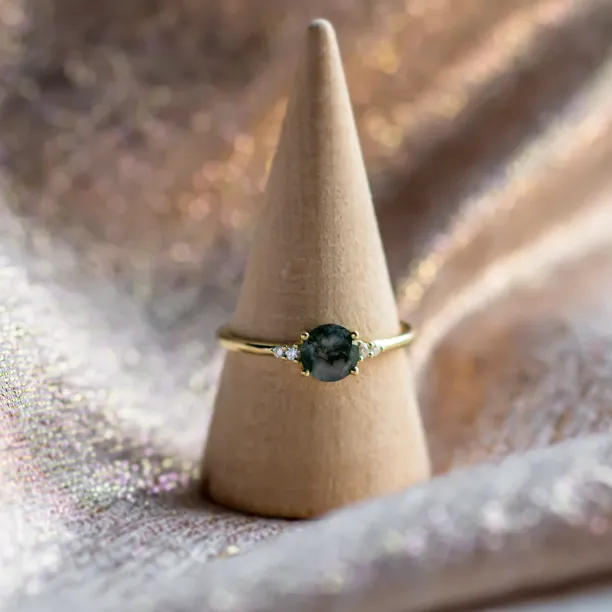 Unusual engagement ring with moss agate and diamonds CAMILA Image