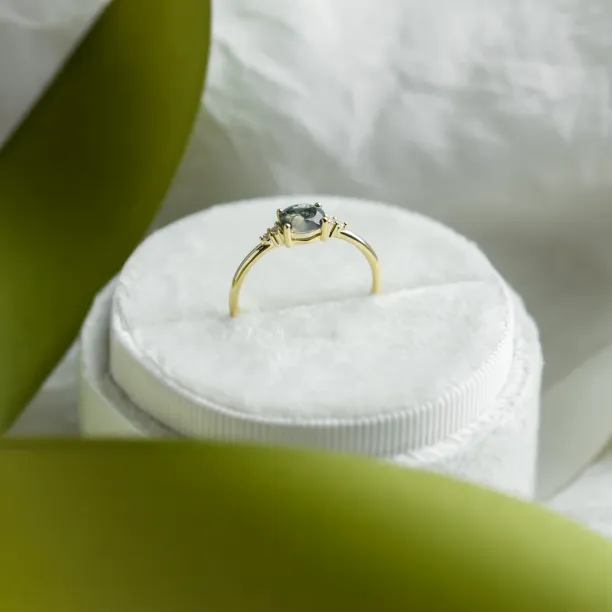 Unusual engagement ring with moss agate and diamonds CAMILA Image