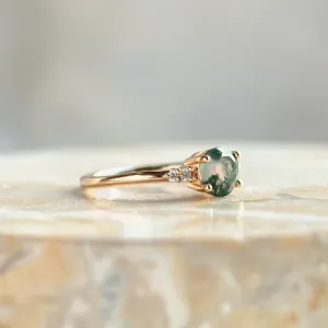 Unusual engagement ring with moss agate and diamonds CAMILA Thumbnail