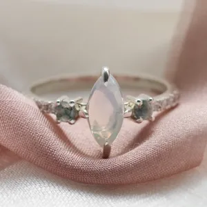 Diamond ring with moonstone and moss agate MAEBH Thumbnail