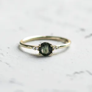 Unusual engagement ring with moss agate and diamonds CAMILA