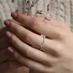 Salt and pepper diamond V stacker ring ISOLDE Thumbnail