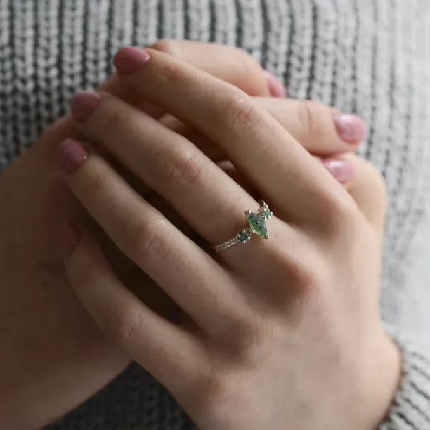 Vintage zlatý prsten s mechovými acháty a diamanty OSCAR Image