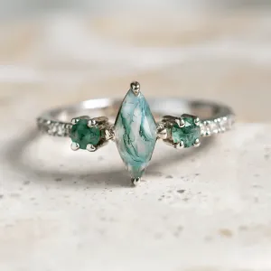 Vintage zlatý prsten s mechovými acháty a diamanty OSCAR Thumbnail