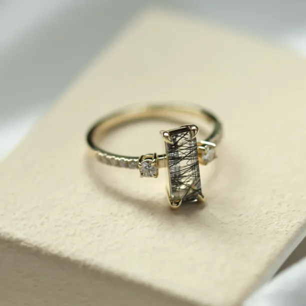 Gold ring with rutilated quartz and diamonds LIAM Image