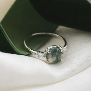 Zlatý prsten s cabochon mechovým achátem a diamanty FIONNUALA Thumbnail