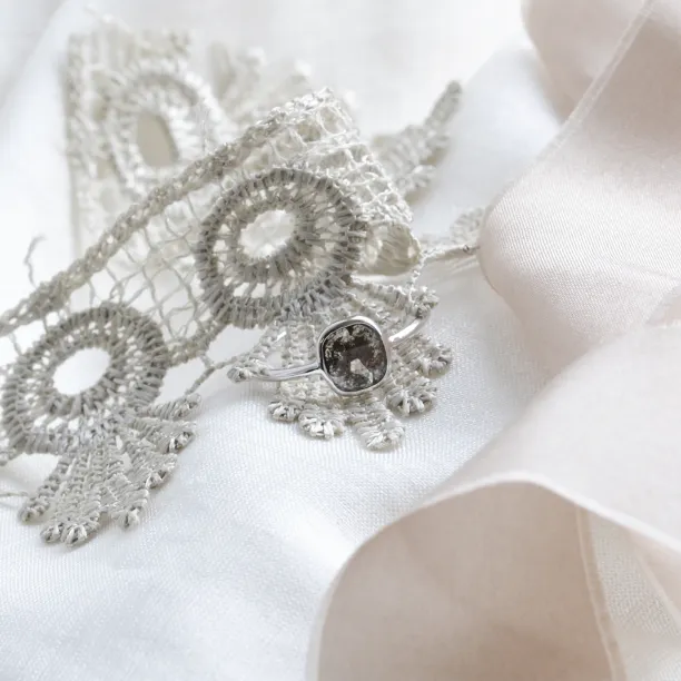 Minimalist bezel ring with salt and pepper diamond ORLAITH Image