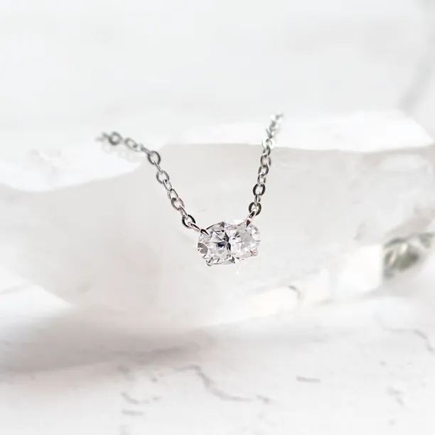 Gold necklace with oval moissanite ARIA Image
