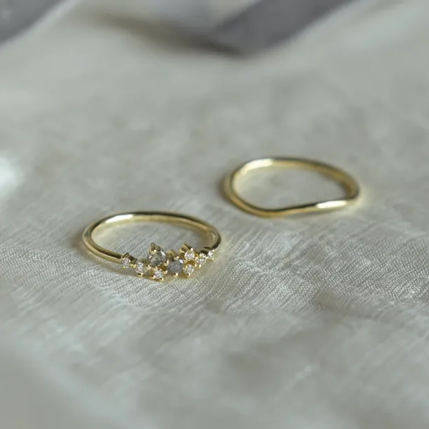 Gold rings set with salt and pepper diamonds FLYN Image