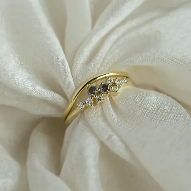 Gold rings set with salt and pepper diamonds FLYN Image
