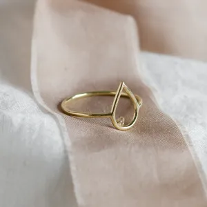 Gold minimalistic teardrop ring with diamond DAYSI Thumbnail