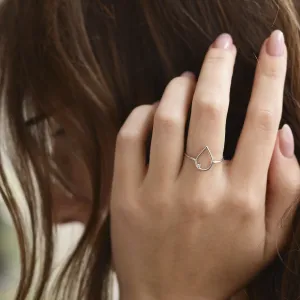 Gold minimalistic teardrop ring with diamond DAYSI Thumbnail