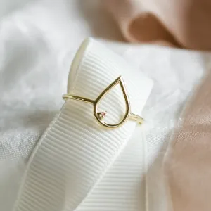 Gold minimalistic teardrop ring with diamond DAYSI Thumbnail