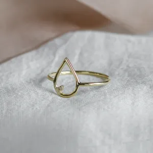 Gold minimalistic teardrop ring with diamond DAYSI Thumbnail