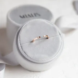 Gold minimalistic open ring with diamonds SILVIA Thumbnail