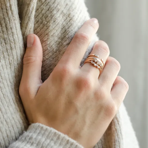 Gold minimalistic open ring with diamonds SILVIA Image