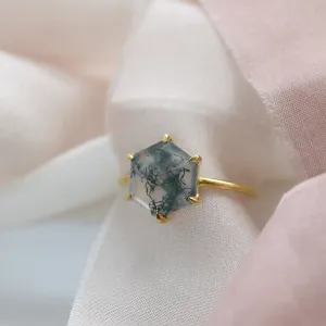 Zlatý prsten s mechový achátem ELIONOR Thumbnail