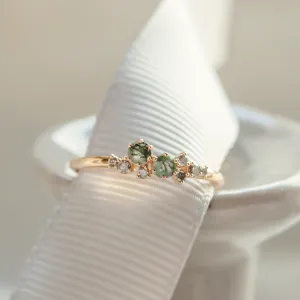 Cluster prsten s mechovými acháty a salt and pepper diamanty EVE Thumbnail