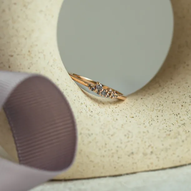 Gold ring with salt and pepper diamonds CLUSTER Image