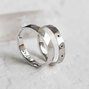 Hammered white gold wedding rings with black diamonds MILANO  Thumbnail
