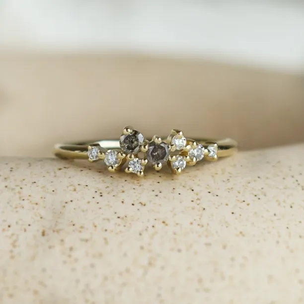 Gold ring with salt and pepper diamonds CLARA Image