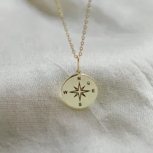 Gold pendant with a compass and a diamond MAP Thumbnail