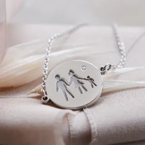 Stříbrný náramek s rytinou a diamantem ZERA Thumbnail