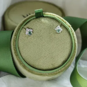 Gold earrings with moss agate and diamonds JASMINE Thumbnail