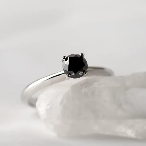 Platinum engagement ring with black diamond FLORA Image
