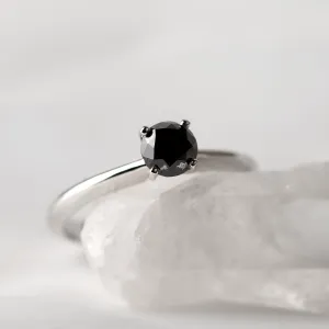 Platinum engagement ring with black diamond FLORA Thumbnail
