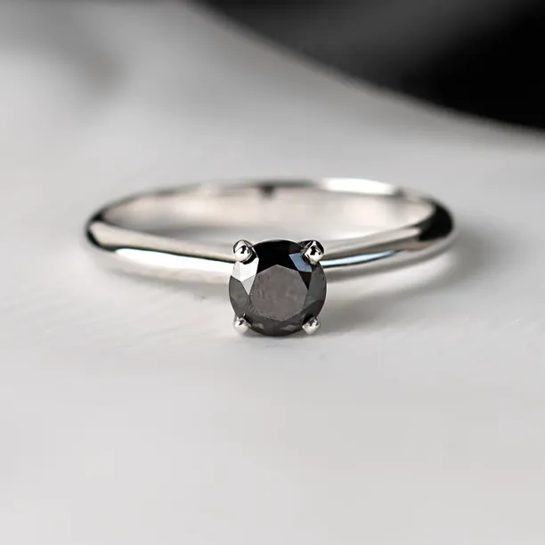 Platinum engagement ring with black diamond FLORA Image