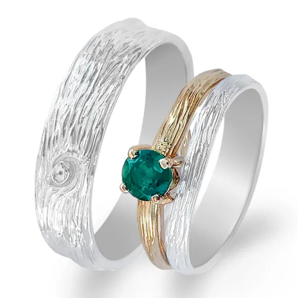 Originální zlaté snubní prsteny ve tvaru větví stromu DRIS Image