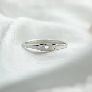 Gold ring with diamond with engraving heart VENI Thumbnail