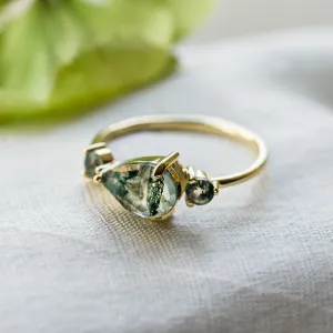 Asymmetrical gold ring with moss agates ARTE Thumbnail