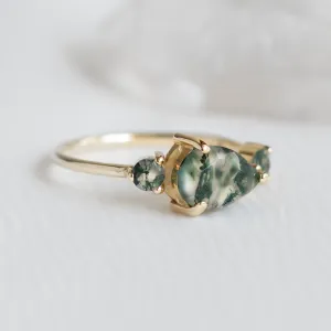 Asymmetrical gold ring with moss agates ARTE Thumbnail